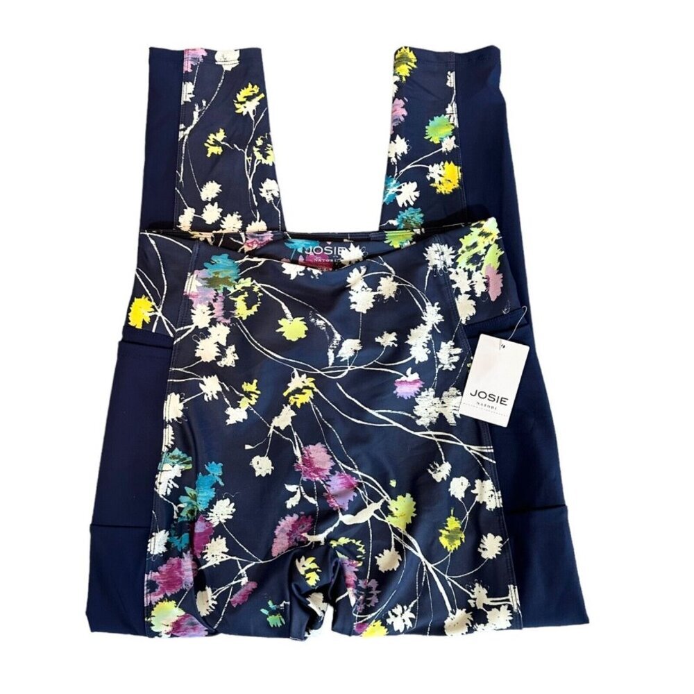 Josie Natori Size S Navy Trellis Wave Solstice Hi-Rise Media Pocket Legging‎